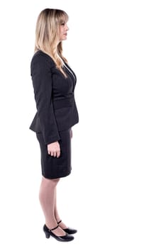 Full length of beautiful stylish businesswoman isolated