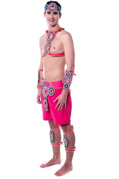 Handsome male in carnival costume over white