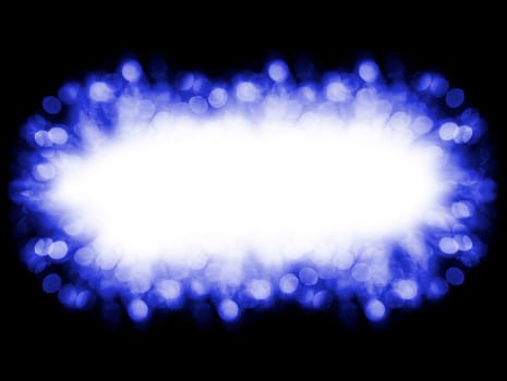 christmas blue background frame with bokeh lights on black