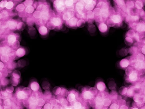 christmas violet background frame with bokeh lights on black