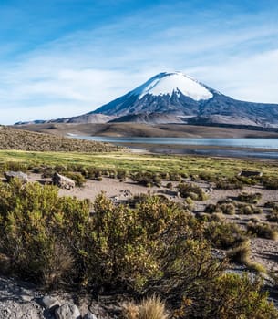 Snow capped Parinacota Volcano, Lauca, Chile