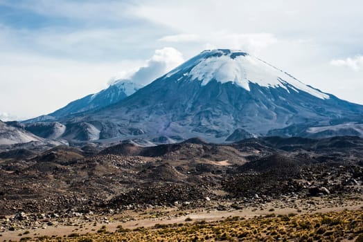 Snow capped Parinacota Volcano, Lauca, Chile