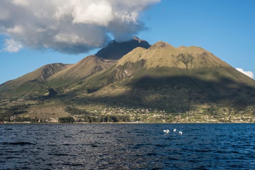 Imbabura inactive stratovolcano under San Pablo Lake in northern Ecuador