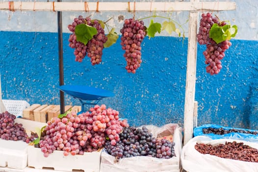 Bunches of grapes on the market