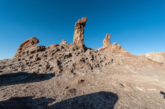 Three Marys rock formation in Valley of the Moon (Valle de la Luna), Atacama Desert, Chile