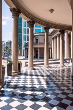 MONTEVIDEO, URUGUAY, OCTOBER 8 - Famous Colonnade in Neoclassicism architecture of Theatre Solis in Montevideo opened after restoration work. Theatre Solis is one of the oldest in Latin America, - 8 october 2014, Montevideo, Uruguay