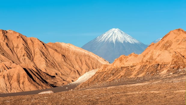 Volcanoes Licancabur and Juriques, Cordillera de la Sal, Atacama desert, Chile.