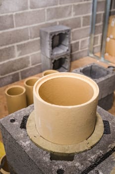 Construction of modular ceramic chimney in the house