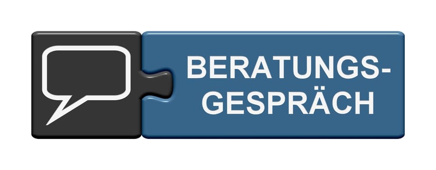 Puzzle button of two parts shows consultation