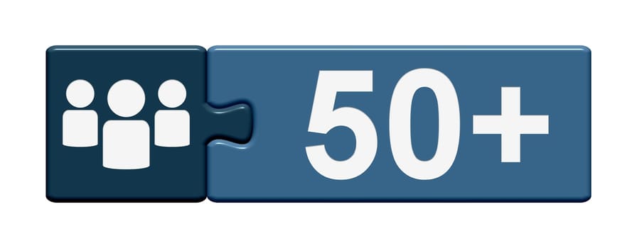 Puzzle button of two parts shows 50+