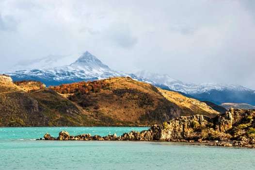 Autumn in Patagonia. The Torres del Paine National Park in the south of Chile is one of the most beautiful mountain ranges in the world