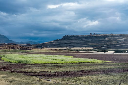 Ruins of Funerary towers of the Colla people at Sillustani near Puno, Peru