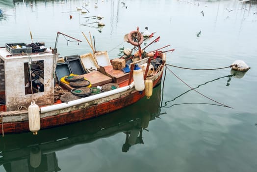 Classic Red Fishing boat in Punta del Este harbor, Uruguay