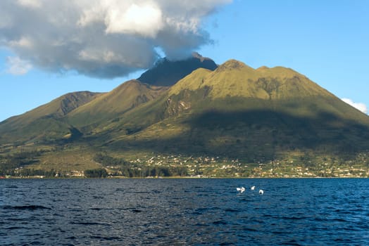 Imbabura inactive stratovolcano under the Lake San Pablo in northern Ecuador