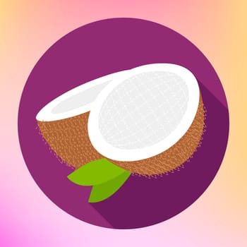 Coconut sign. Coco food Flat Icon. Cokernut fruit vector pictogram. Cocoanut exotic fruit sign. Sliced coconut flat icon for web and mobile devices