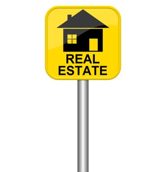 Yellow insulated sign shows Real Estate