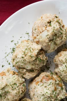 Bavarian bread dumplings, semmelknoedel, ready to be cooked.