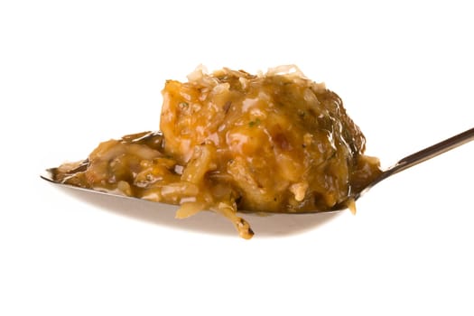 Fresh Bavarian bread dumplings with mushroom gravy sauce.