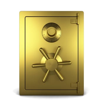 Golden safe. 3d illustration isolated on white background