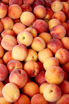 Fresh organic peaches background, photo taken at local farmers market, in New York City.