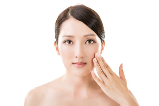 Asian beauty face closeup portrait with clean and fresh elegant lady.