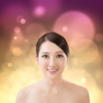 Asian beauty face closeup portrait with clean and fresh elegant lady.