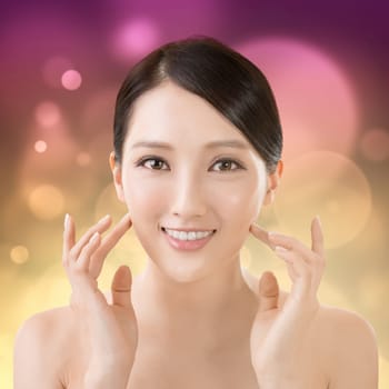 Asian beauty face closeup portrait with clean and fresh elegant lady.