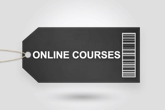 online courses price tag with barcode and grey radial gradient background
