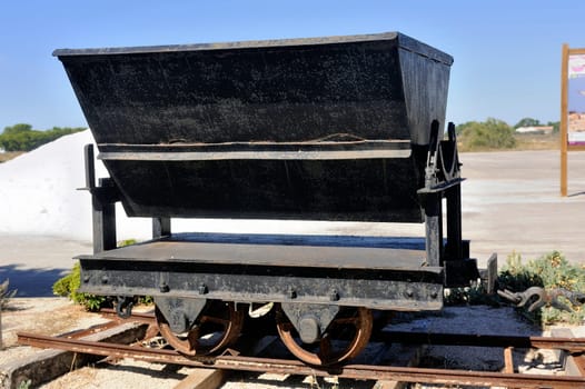 wagon once used saline Aigues-Mortes to transport salt and now on display for tourists who visit the business.
