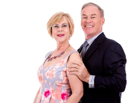 retired couple dressed up on white isolated background