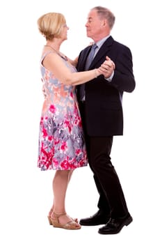 retired couple dressed up on white isolated background
