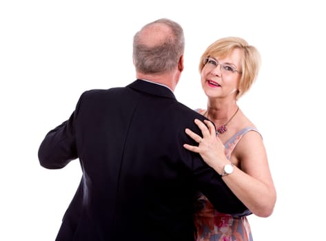 retired couple dressed up on white isolated background