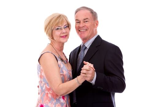 retired couple dressed up on white isolated background