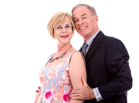 retired couple dressed up on white isolated background
