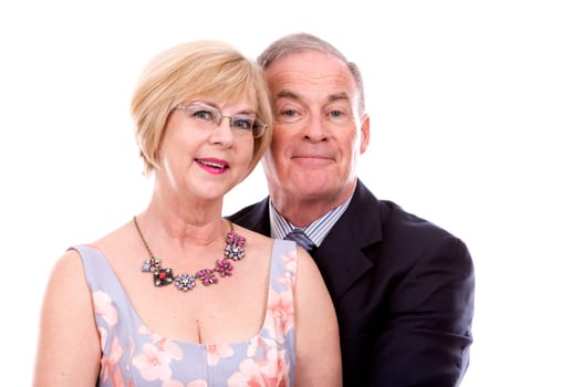retired couple dressed up on white isolated background