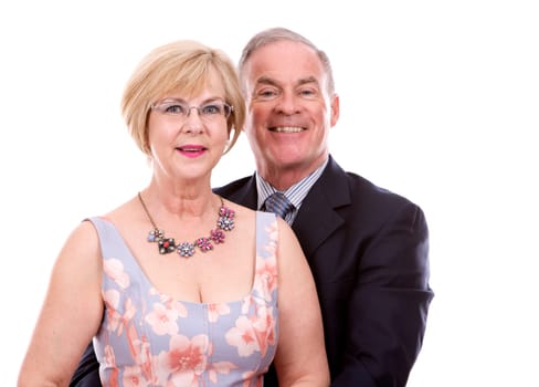 retired couple dressed up on white isolated background