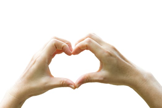 women hands in shape of heart on white background