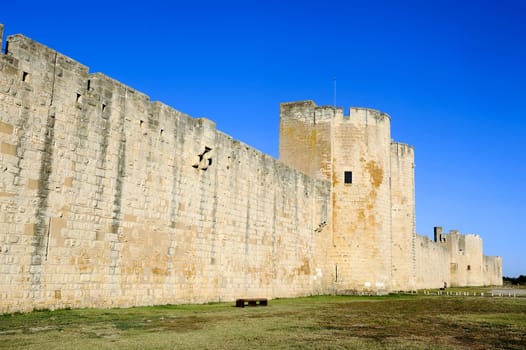 the ramparts of Aigues-Mortes medieval walled city in the Camargue in the south-east of France.