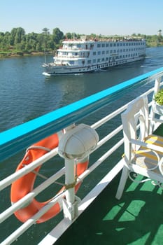 Egypt, Nile Valley, boat cruising on the Nile between Luxor and Aswan.