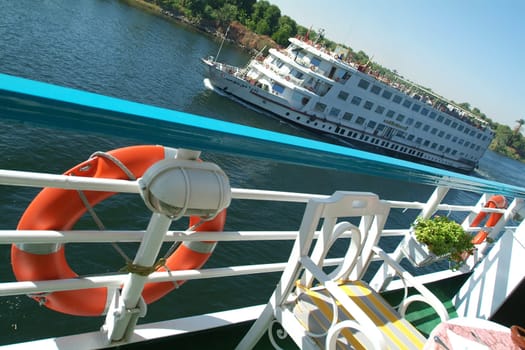 Egypt, Nile Valley, boat cruising on the Nile between Luxor and Aswan.