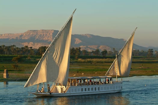 Egypt, Nile Valley, boat cruising on the Nile between Luxor and Aswan.
