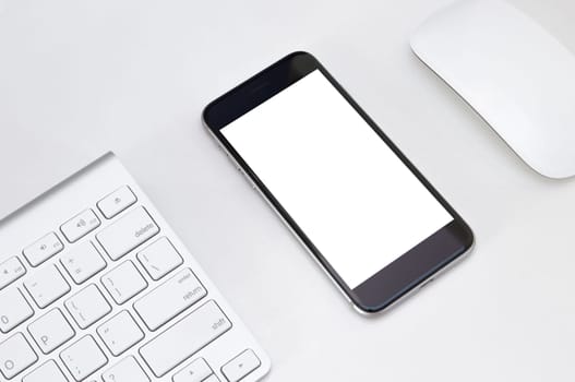 phone white screen on white table workspace