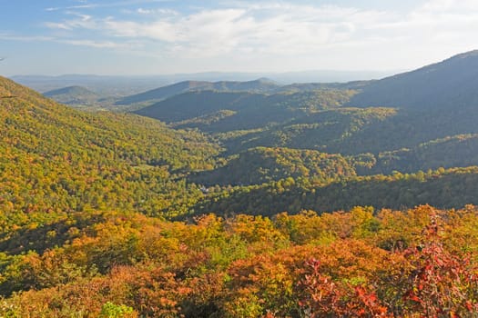 Shadows Moving into a Mountain Valley in Fall in Shenandoah National Park in Virginia