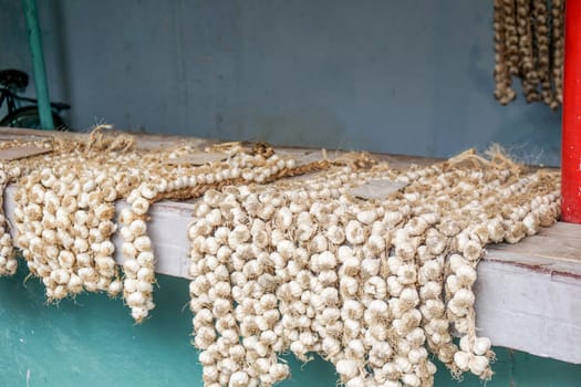 Local markets stall with Organic garlic lying