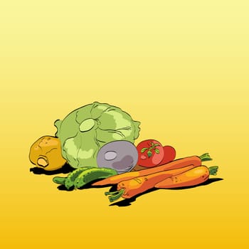 Fresh green vegetables green vegetarian cuisine. Supply of fresh products of vegetables. Vector illustration