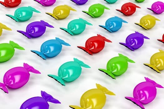 Group of colorful wrapped candies on white background