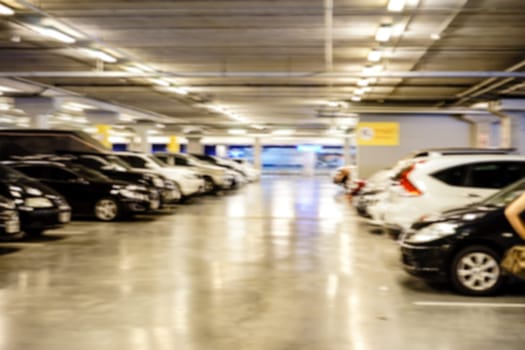 BANGKOK, THAILAND, AUG 24, 2015 - Blured Parking garage in mall,Bangkok Thailand