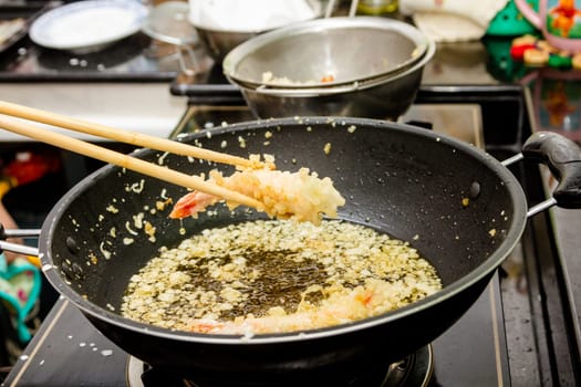 Tempura Shrimps fried in a pan