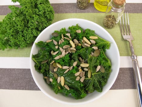 Green cabbage salad with sunflower seeds,pumpkin seeds and pine nuts