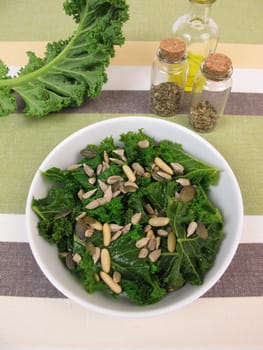 Green cabbage salad with sunflower seeds,pumpkin seeds and pine nuts